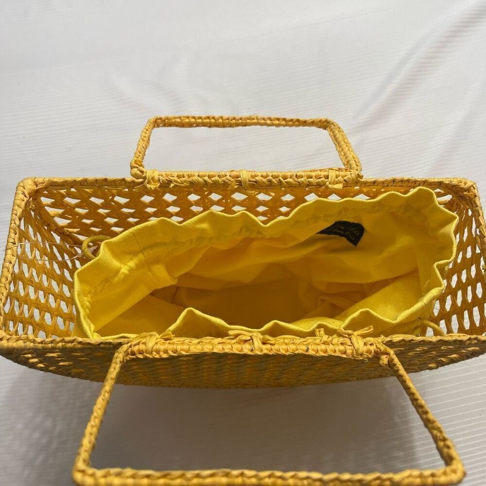 House Of Harlow 1960 Raffia Woven Yellow Basket Purse Handbag New - Picture 13 of 13